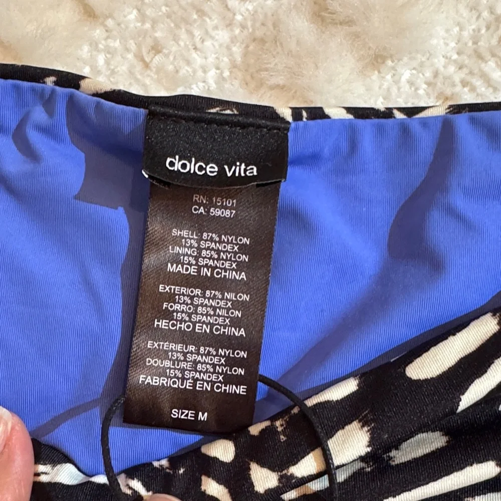 Dolce Vita-  Black and Cobalt Blue Printed Swim Bottom Waist: 15” - Picture 2 of 6